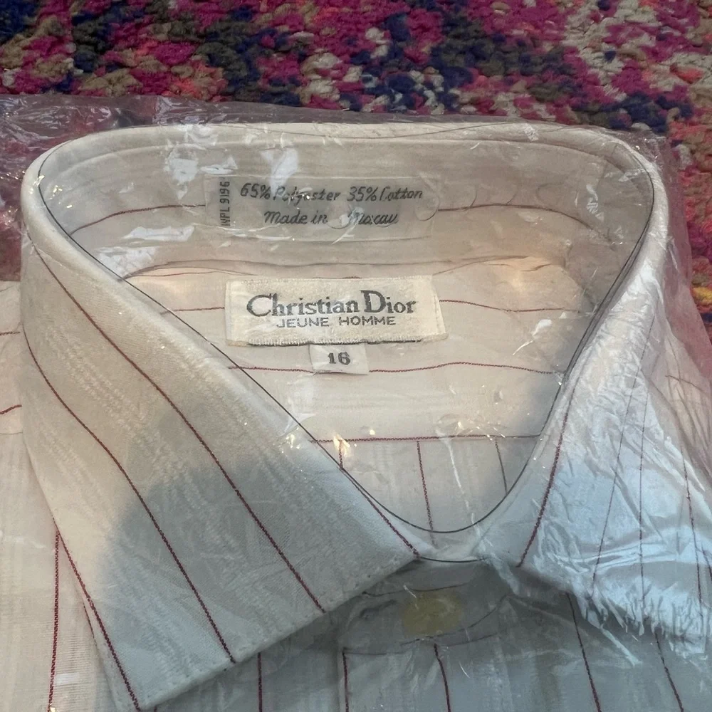 Christian Dior Juene Homme Men's White Dress Shirt with Pink Pinstripes 16 NWT - Picture 6 of 6